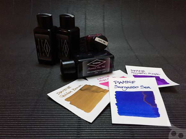 หลากหมึกสีสดที่ซื้อได้ในไทย! Diamine Hope Pink, Golden Brown, Majestic Purple, Sargasso Sea